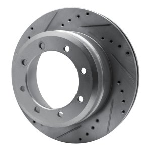 Ford F-350 Super Duty Brake Rotor (1) - Rear Left - R1 Concepts - Drilled & Slotted - Silver - `05-`12
